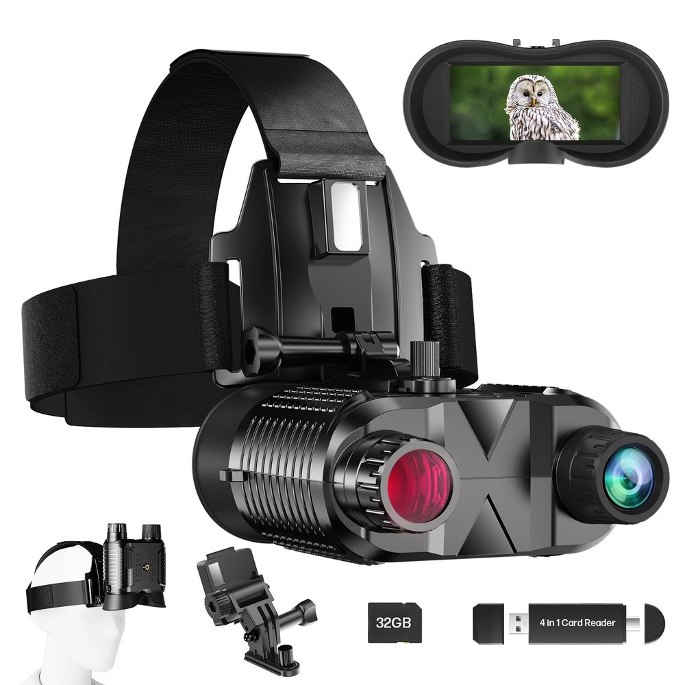 AILNJUC Head-Mounted Night Vision Goggles - Hands Free Rechargeable 1312FT Digital Infrared Night Vision Binoculars for Adults,8xDigital Zoom,Compatible with Fast MICH Helmet,Military Tactical Hunting