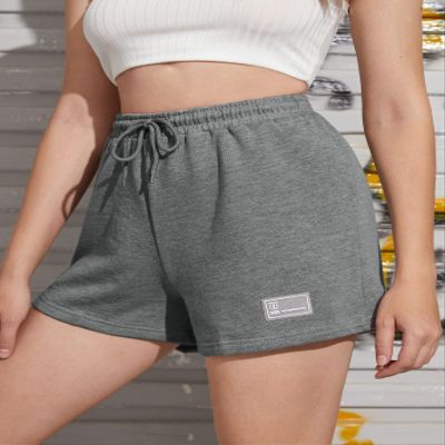 ABZEKH Shorts for Women Shorts Women's Shorts Drawstring Waist Patched Detail Shorts Shorts (Color : Light Grey, Size : Small)