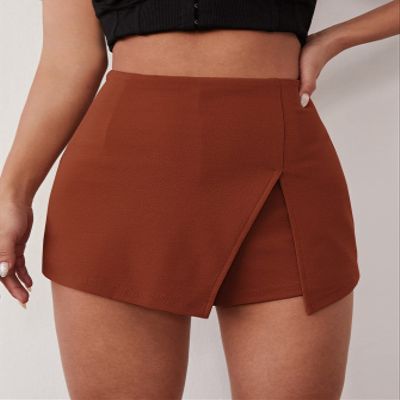 ABZEKH Shorts for Women Shorts Women's Shorts Solid Split Front Skort Shorts (Color : Rust Brown, Size : X-Small)