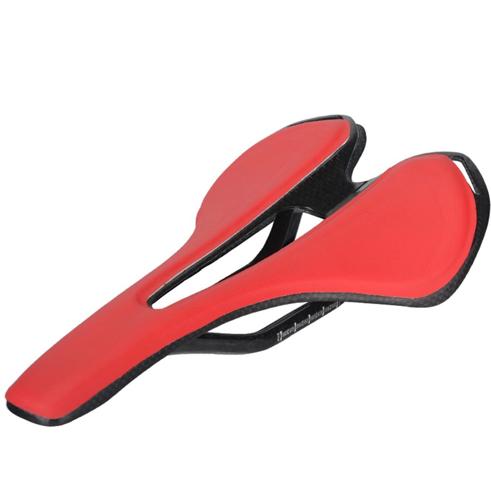 Carbon Fiber Bicycle Saddle Road Bike Saddle Soft Waterproof Breathable Comfortable Memory Foam MTB Saddle for Stationary Exercise Indoor Mountain Road Bikes,Red