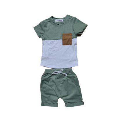 YINGISFITM Baby Boy Shorts Set Short Sleeve Tshirt Top Shorts Pants Cute Boy Summer Outfit Toddler Infant Clothes (block green,18-24 Months)