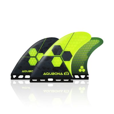 AQUBONA Honeycomb Fiberglass Performance Surfboard Fins Thruster (3 Fins) Single Tab with Fin Bag, Key and Screws. (Yellow, L)