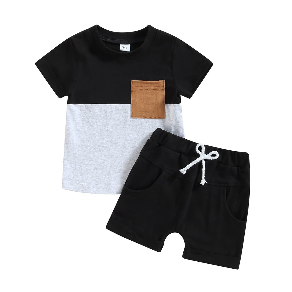 YINGISFITM Baby Boy Shorts Set Short Sleeve Tshirt Top Shorts Pants Cute Boy Summer Outfit Toddler Infant Clothes (block black,18-24 Months)