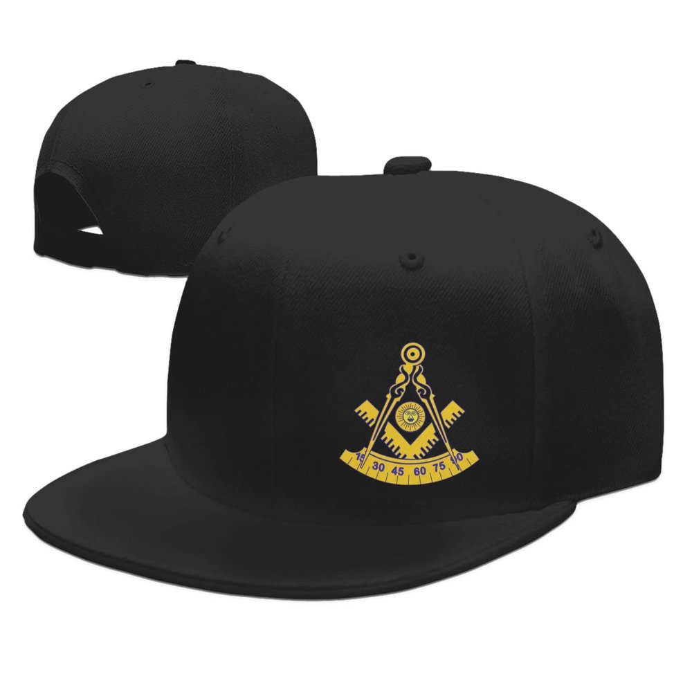 Rqwaaed Freemason Past Master Hats for Men and Women Flat Bill Baseball Cap Adult Adjustable Trucker Black