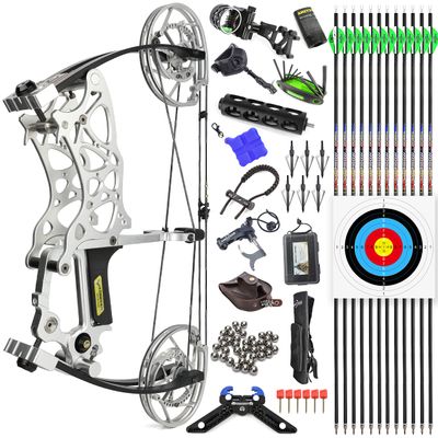 Steel Ball Compound Bow Kit Dual-Purpose Bow Archery Hunting 35-70Lbs Short-Axis Compound Bow Suitable for Beginners Adult (Silver KIT)
