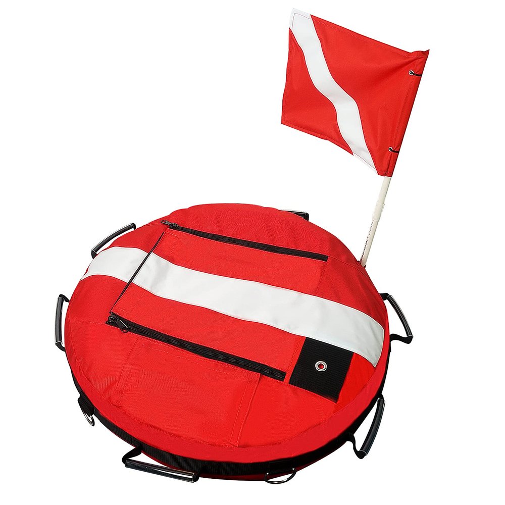 Luwint Inflatable Dive Float Buoy, Round Diving Safety Surface Marker Buoy Training Signal Board for Scuba Diving Freediving Diver Snorkeling Spearfishing, Includes Flag