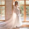 Unsutuo Bride Wedding Veil 1 Tier Cathedral Veil Bridal Tulle Veil with Comb Drop Veil for Women and Girls (59" W,118" L Ivory) view 4