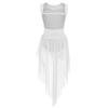 ACSUSS Kids Girls Ballet Dress High-Low Tutu Sleeveless Tank Leotard Lyrical Contemporary Modern Dance Costume White 8-10 Years view 2