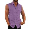 Mens Cotton Linen Tank Top Solid Sleeveless Tee Shirt Lightweight Button Up Sim Fit Tee Shirt,Mens Tank Shirts Black Tank Top Men Wife Beats Wifebeater Muscle Shirt(A-Purple,XX-Large) view 1