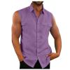 Mens Cotton Linen Tank Top Solid Sleeveless Tee Shirt Lightweight Button Up Sim Fit Tee Shirt,Mens Tank Shirts Black Tank Top Men Wife Beats Wifebeater Muscle Shirt(A-Purple,XX-Large) view 2