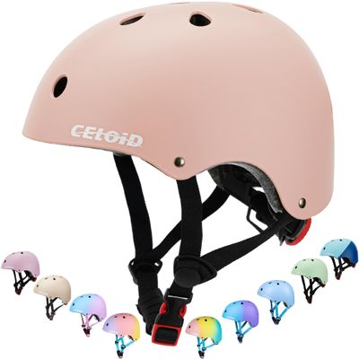 CELOID Kids Bike Helmet,Toddler Skateboard Helmets for Ages 5-8-9 Years Boys Girls,Adjustable Multi-Sport Bicycle Skateboarding Roller Skating Scooter Rollerblade Balance Bike Helmet,Light-Pink