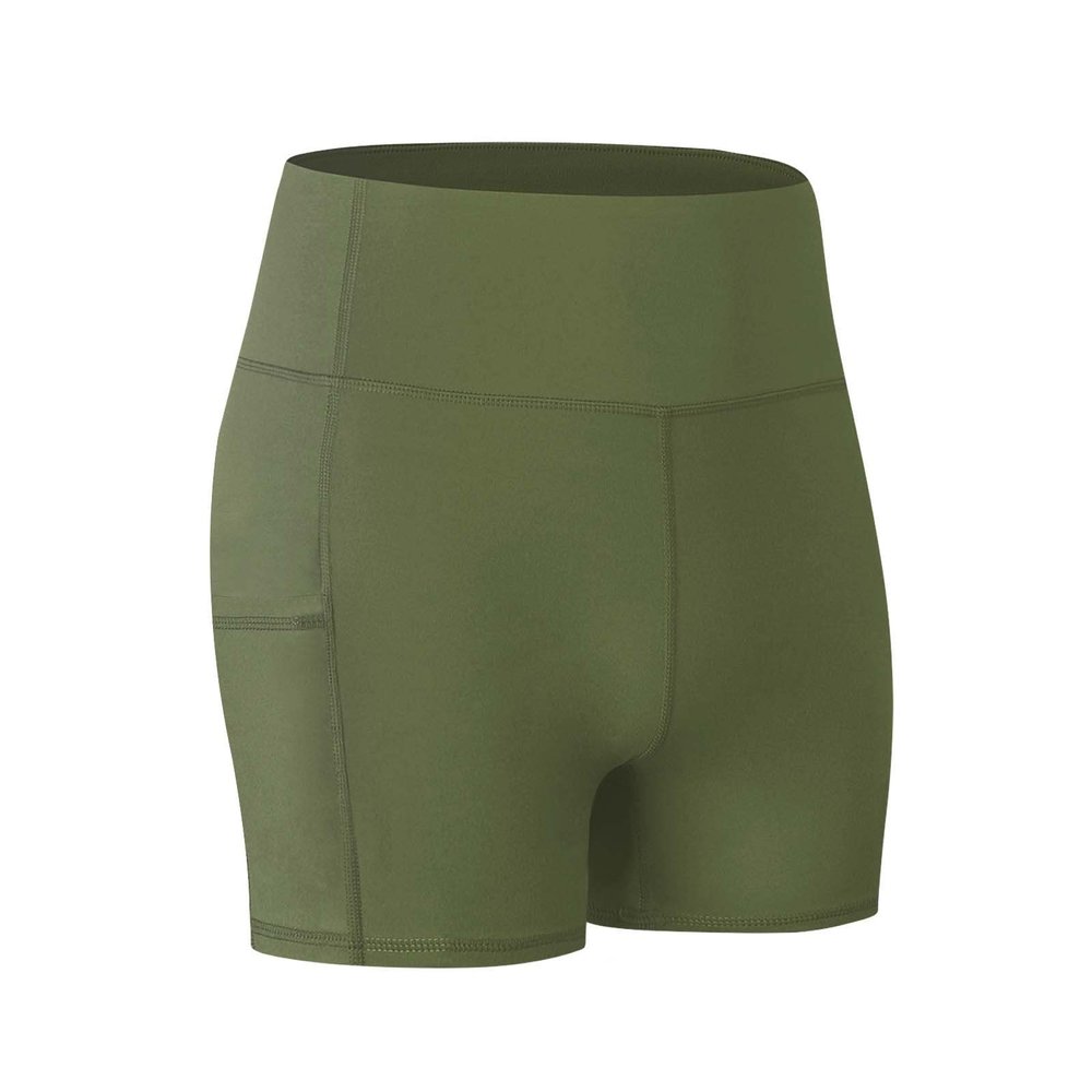 XUNRYAN Womens Sports Workout Yoga Shorts High Waist Active Gym Stretchy Compression Seamless Quick Dry Shorts with Pockets Army Green
