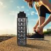 32oz Leakproof Motivational Sports Water Bottle with Straw & Time Marker, Flip Top Durable BPA Free, Non-Toxic Frosted Bottle with Carry Handle for Travel, Office, School, Gym and Workout (black) view 2