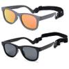 COASION 2 Pack Bendable Flexible Polarized Newborn Baby Sunglasses with Strap for Infant Boys Girls Age 0-12 Months (Matte Black/Gray+Brown/Orange Mirror) view 1