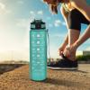 32oz Leakproof Motivational Sports Water Bottle with Straw & Time Marker, Flip Top Durable BPA Free, Non-Toxic Frosted Bottle with Carry Handle for Travel, Office, School, Gym and Workout (green) view 1