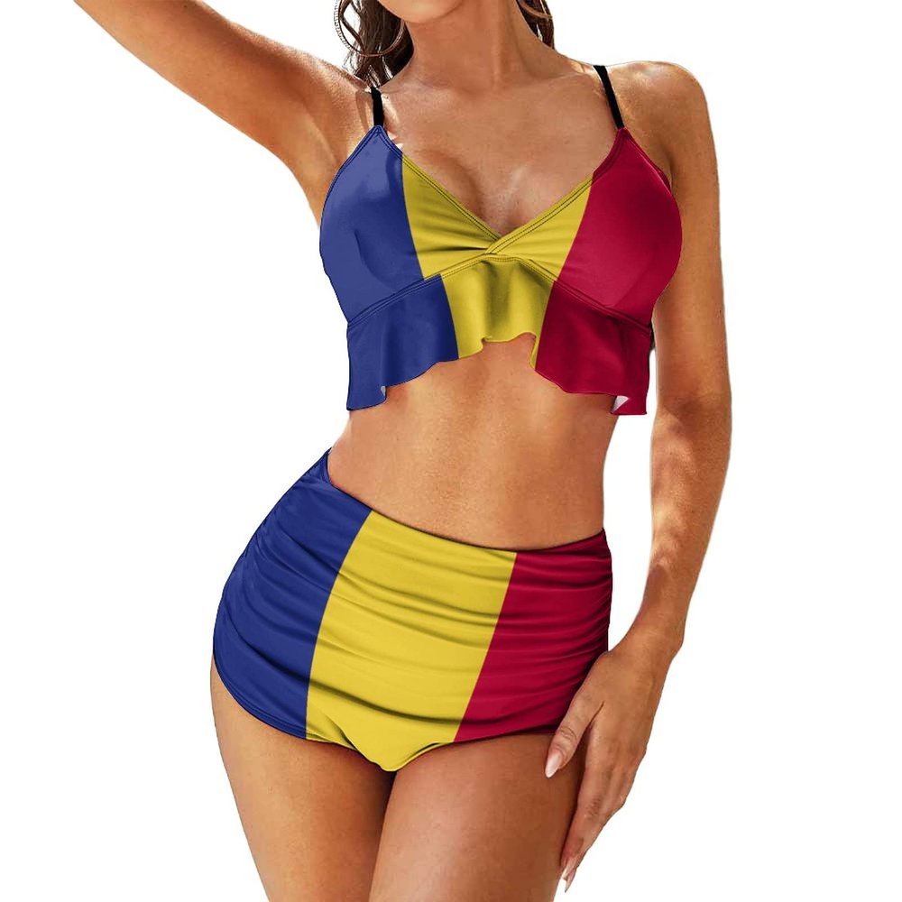 TAIZIYEAH Women Two Piece Swimsuit Romanian Flag Sexy Push Up Bikini Swimming Costume Bikini Set L