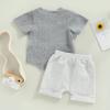 BOIBOKOKO Toddler Baby Boy Summer Clothes Contrast Color Short Sleeve Shirt Top Shorts Casual Baby Boy Shorts Set (Light Gray, 18-24 Months) view 2