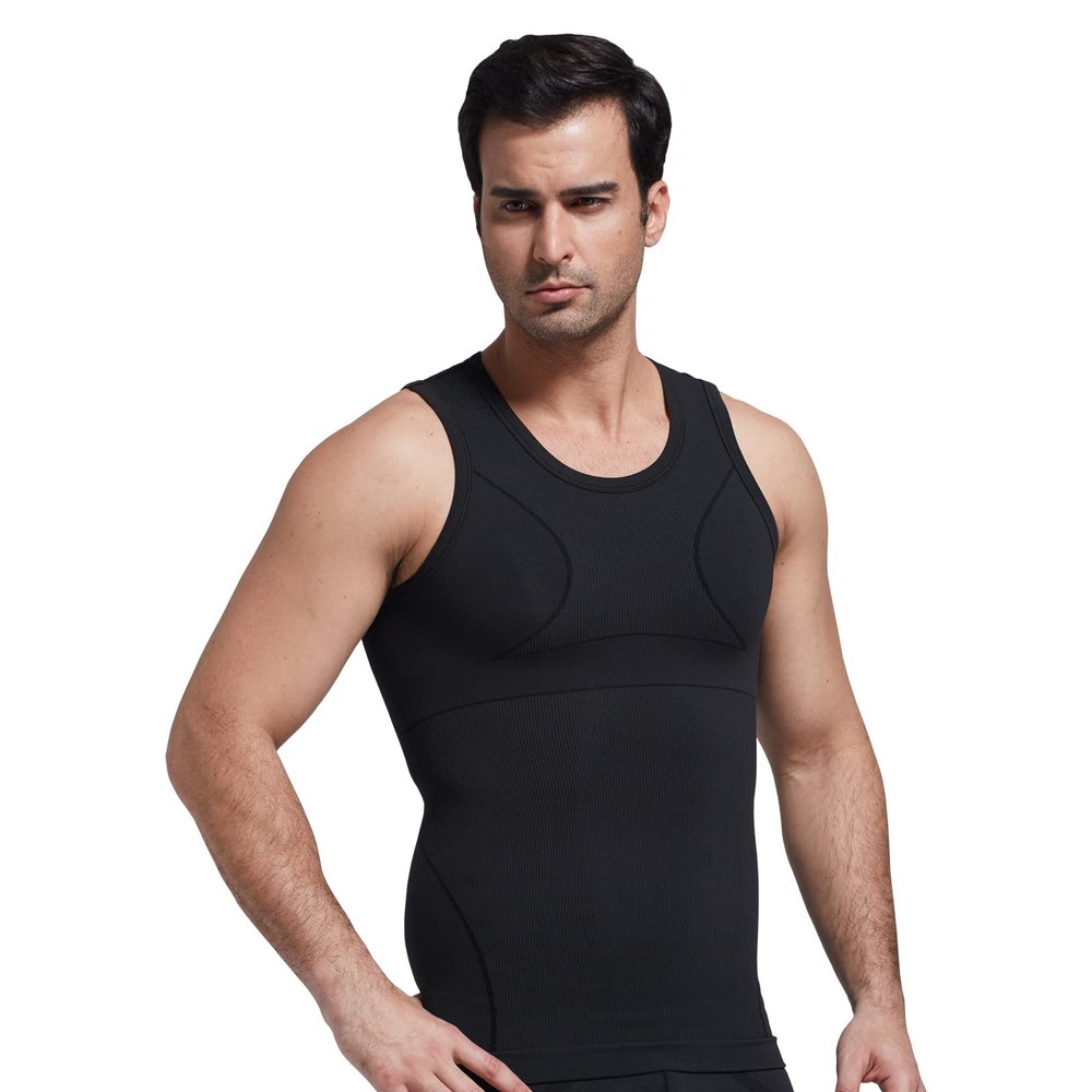 Ouruikia Men's Compression Shirt Slimming Undershirt for Men's Shapewear Bamboo Rayon Body Shaper Tank Top Tummy Control Vest Black XXL