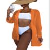 SHENHE Women's Sheer Button Up Long Sleeve Beach Kimono Cover Up Shirt Sun Dresses Orange XS view 1