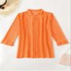 SHENHE Women's Sheer Button Up Long Sleeve Beach Kimono Cover Up Shirt Sun Dresses Orange XS view 2