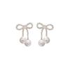 Rhinestones Bow Drop Dangle Earrings Silver Crystal Bowknot Tassels Statement Earrings Shiny Wedding Bar Party Earrings For Women view 1