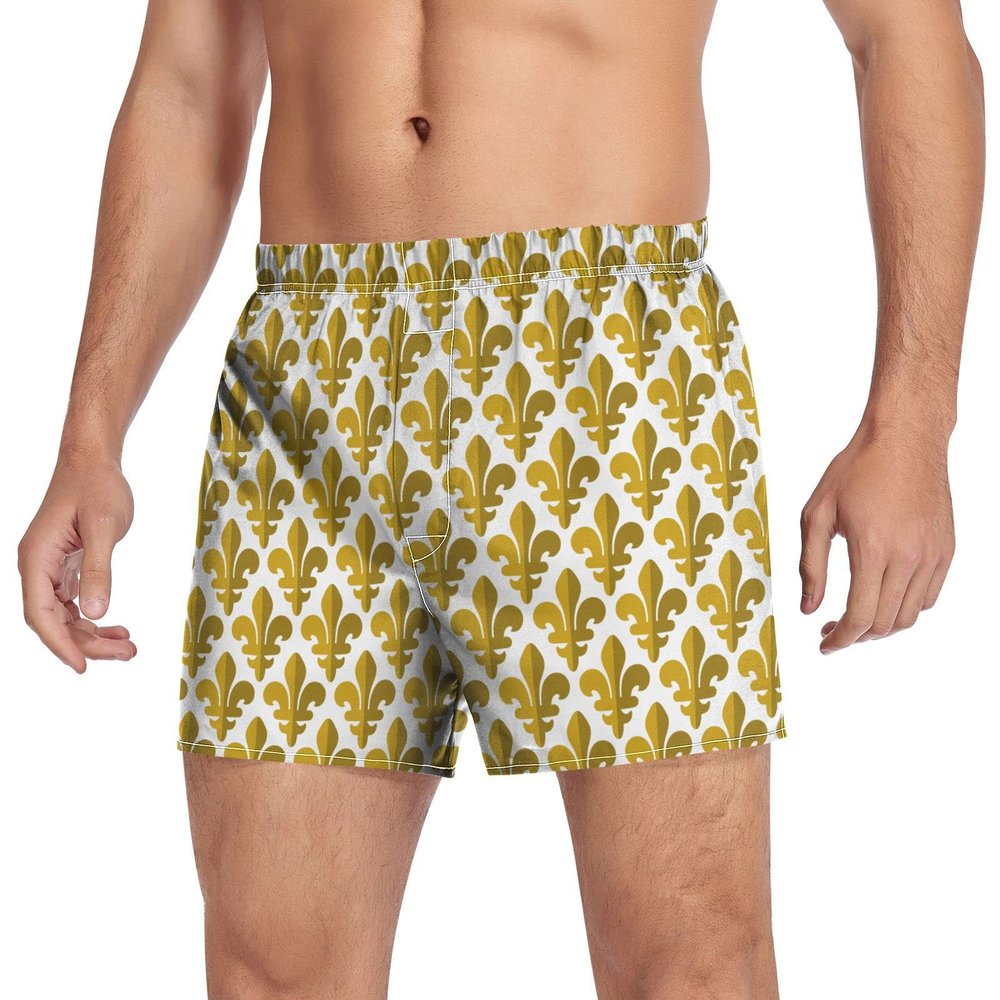 Aflyko Fat Tuesday Novelty Boxer Shorts Fleur De Lis Cute Gold Relaxed Fit Boxers Mardi Gras Men's Underwear, XXL