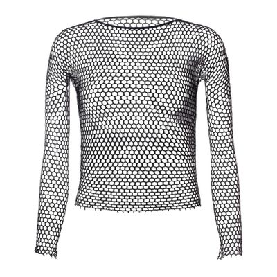LiiYii Men's Mesh Fishnet Undershirts See Through Long Sleeves Shirts Clubwear Raves Dance Outfits Black One Size