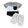 BOIBOKOKO Toddler Baby Boy Summer Clothes Contrast Color Short Sleeve Shirt Top Shorts Casual Baby Boy Shorts Set (Light Gray, 12-18 Months) view 1