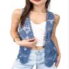 Anna-Kaci Lace Front Open Sleeveless Top Cardigan Crochet Vest Cover up Summer Beachwear,Blue, X-Large view 1