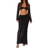 Women 2 Piece Outfit Skirt Set Long Sleeve Crochet Low Cut Crop Top Sexy Backless Ankle Length Skirt Set for Beach (Black, L) view 1