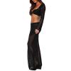 Women 2 Piece Outfit Skirt Set Long Sleeve Crochet Low Cut Crop Top Sexy Backless Ankle Length Skirt Set for Beach (Black, L) view 3