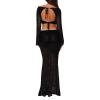 Women 2 Piece Outfit Skirt Set Long Sleeve Crochet Low Cut Crop Top Sexy Backless Ankle Length Skirt Set for Beach (Black, L) view 4