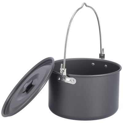 Outdoor C mConduct Pot Port ble luminum lloy Bonfire H nging Pot with Lid nd Stor ge B g for 6-8 People