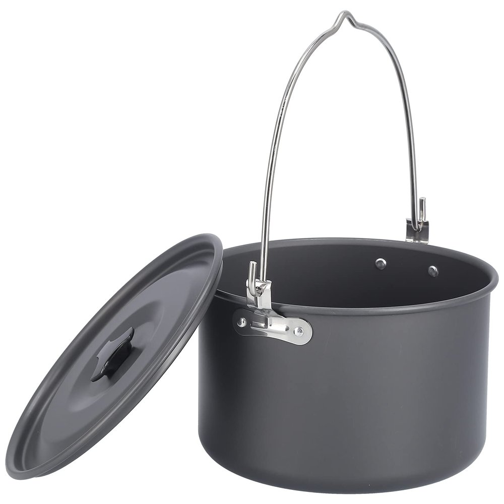 Outdoor C mConduct Pot Port ble luminum lloy Bonfire H nging Pot with Lid nd Stor ge B g for 6-8 People