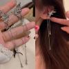 Zeshimb Butterfly Tassel Ear Clip Earrrings Long Chain Zircon Dangle Ear Cuff Earrings Boho Butterfly Sterling Silver Clip On Earrings Non Pierced Elf Ear Jewelry for Women view 2