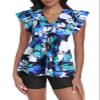 ECUPPER Women Short Sleeve Tankini Swim Dress Ruffled Flowy Skirt Swimsuits Tummy Control Two Piece Bathing Suits with Shorts Green X-Large view 1