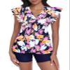 ECUPPER Women Short Sleeve Tankini Swim Dress Ruffled Flowy Skirt Swimsuits Tummy Control Two Piece Bathing Suits with Shorts Orange Small view 1