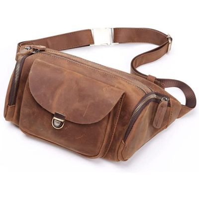 RMENST Fanny Packs for Women Men, Waist Pack with Adjustable Strap, Leather Waist Pack for Outdoors,Traveling,Running,Hiking,Cycling (Color : Brown, Size : 12 * 33 * 14cm)