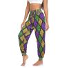 Aflyko Mardi Gras Women Dance Pants Fleur De Lis Glitter Zigzag Boho Trousers Yoga Sweatpants Moisture-Wicking Casual Sportwear Relaxed Fit Fat Tuesday Harem Pants L view 1