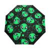Sletend Compact Travel Umbrella Green Alien Windproof Folding Automatic Umbrella,One Touch Auto Open and Close Button Portable Light Umbrella for Women Men Kid view 1