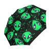 Sletend Compact Travel Umbrella Green Alien Windproof Folding Automatic Umbrella,One Touch Auto Open and Close Button Portable Light Umbrella for Women Men Kid view 2