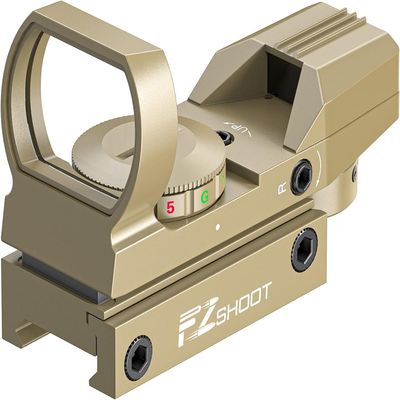 EZshoot Red Green Dot Gun Sight Scope Reflex Sight with 4 Adjustable Reticles Holographic Optic Khaki with 20mm Rail Mount