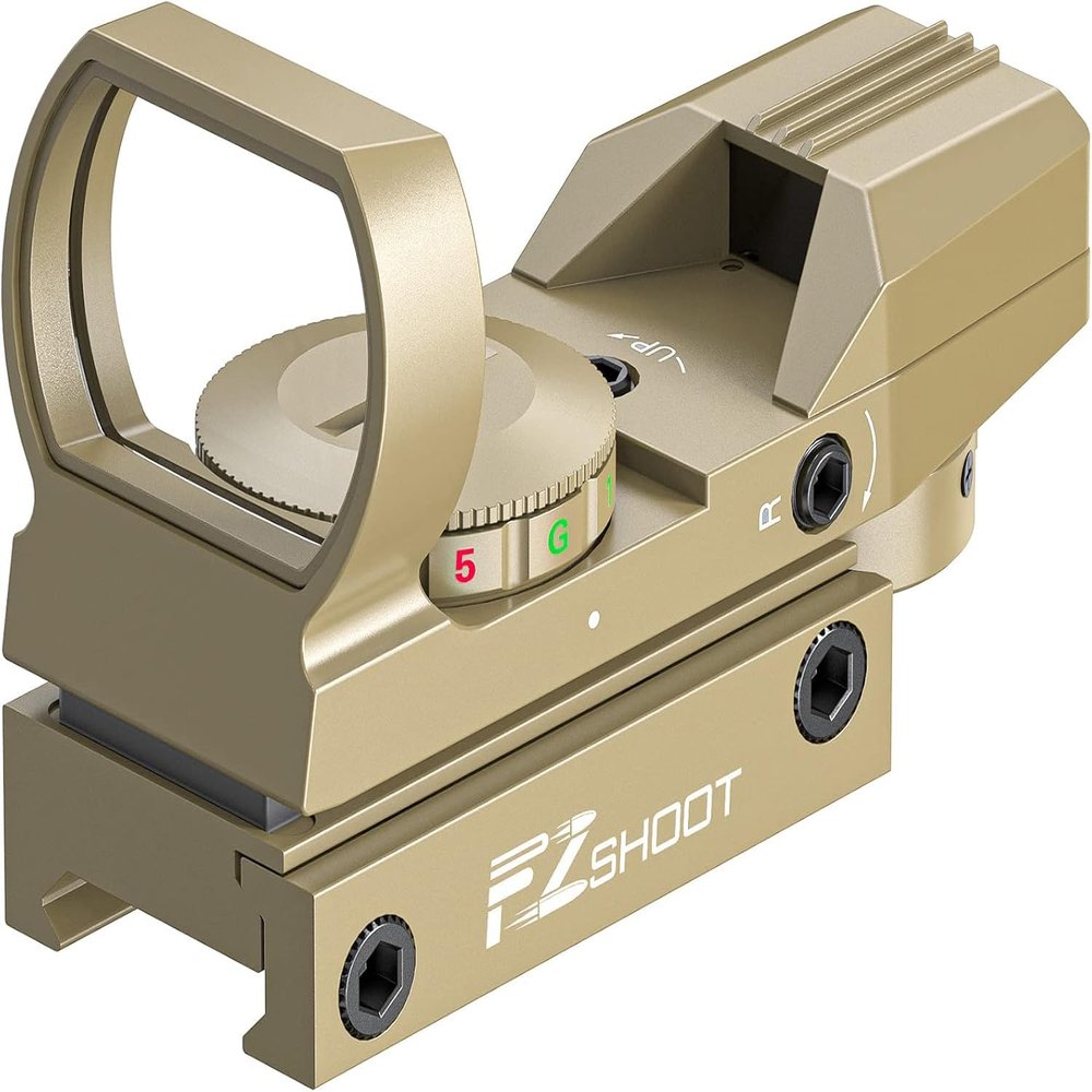 EZshoot Red Green Dot Gun Sight Scope Reflex Sight with 4 Adjustable Reticles Holographic Optic Khaki with 20mm Rail Mount