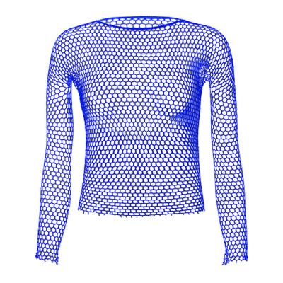 Agoky Men's See Through Mesh Shirt Fishnet Long Sleeve Muscle Y2K Top Undershirt Nightclub Outfits Blue One Size