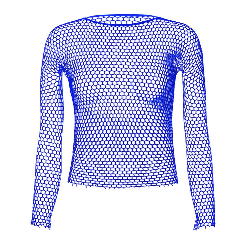 Agoky Men's See Through Mesh Shirt Fishnet Long Sleeve Muscle Y2K Top Undershirt Nightclub Outfits Blue One Size