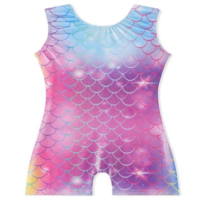 EQSJIU Kids Gymnastics Leotards for Girls Mermaid Sleeveless Unitard Biketard with Shorts Toddler Leotard 3-4t 3t 4t Little Kids Dance Suits