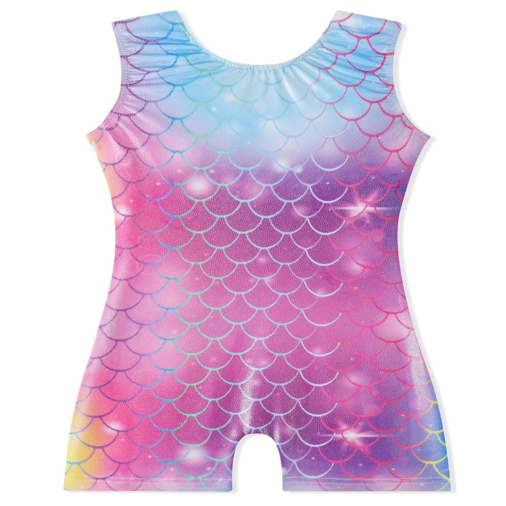 EQSJIU Kids Gymnastics Leotards for Girls Mermaid Sleeveless Unitard Biketard with Shorts Toddler Leotard 3-4t 3t 4t Little Kids Dance Suits