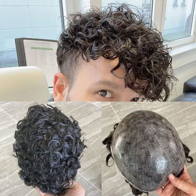 20MM Curly Toupee Durable Full PU Wig (#3,medium dark brown, 8*10 inches)