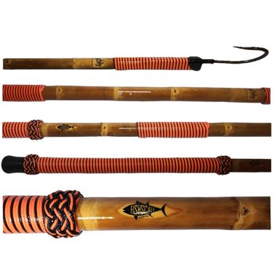 FISHSCALE GAFF Co. Deckhand-Style Calcutta Bamboo Fish Gaff w/Turkshead Sailor Knots in 3',4',5',6' (Fish Machine Orange/Black with Smoked Steel Hook, 4ft (122cm))