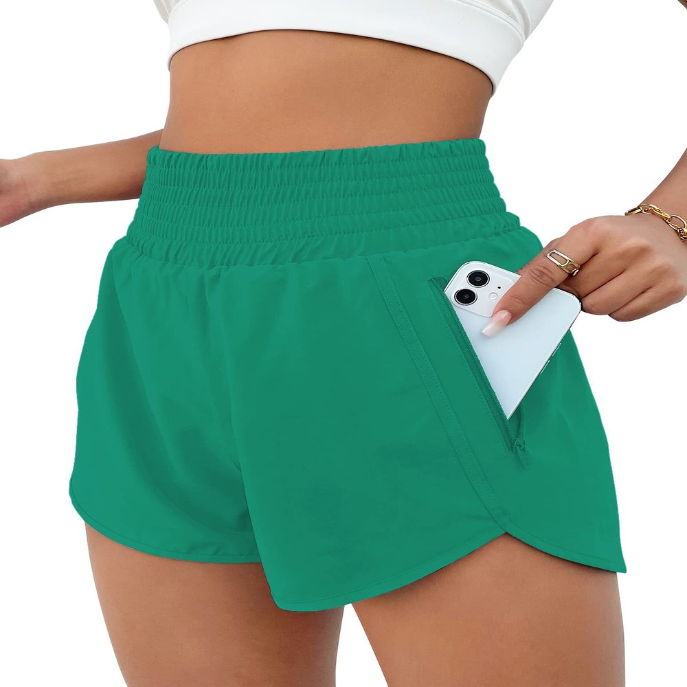 BMJL Women's Athletic Shorts High Waisted Running Short Pocket 2.5" Sporty Shorts Gym Elastic Workout Shorts(M,Green09)